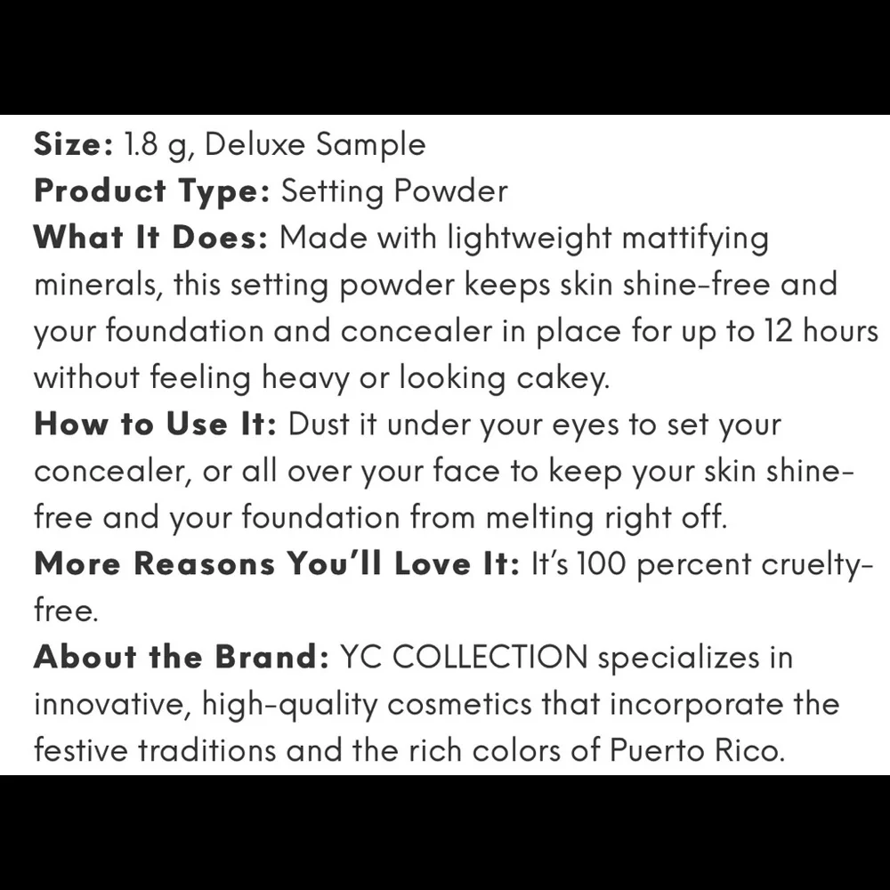 YC COLLECTION Luminous Setting Powder in Almond 1.5 g, Deluxe Sample, New